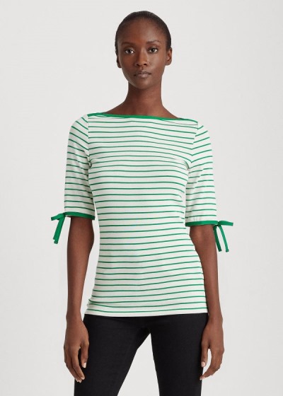 Tops Ralph Lauren Mujer Creme / Verdes - Striped Cotton-Blend - QGOUV1239